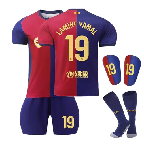 FriaNt Fußball Trikot Nr.19 Set für Kinder mit Shorts Socken Kinder Schienbeinschoner, Hause Fußballtrikot Trainingsanzug T Shirt für Junge, Ausrüstung Fans (A, 28)