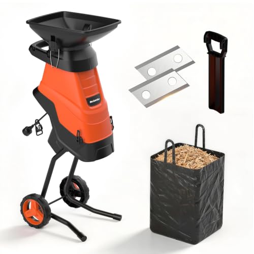 Image of MAXLANDER 15-Amp Electric Wood Chipper Shredder, 1.75 inch Cutting Capacity | Corded Yard Mulcher for Branches, Twigs & Garden Waste, Includes Collection Bag