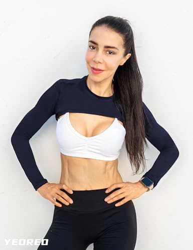 Image of YEOREO Women Crop Top Long Sleeve Bolero Open Front Workout Cropped Shirts Sports Shrug