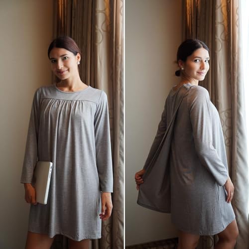 Deyeek Open Back Hospital Gowns for Women Tear Away Snap Long Sleeve Womens Hospital Gowns Adaptive Clothing for Women Light Grey - Thumbnail 2