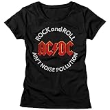 AC/DC Vintage Rock Band Rock n Roll Ain't Noise Pollution Album Womens T-Shirt Tee Black