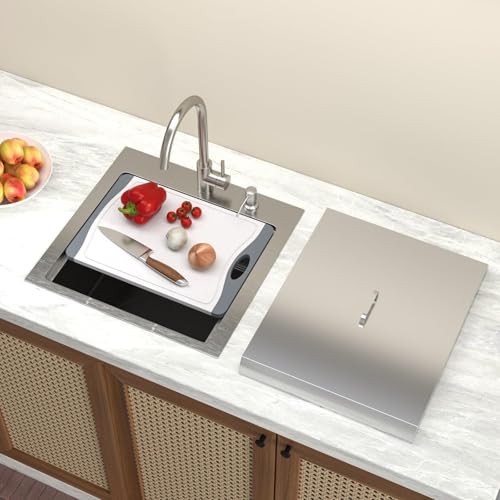 Lofeyo 21 Inch Outdoor Kitchen Sink Drop In Workstation with Faucet Dust Lid Bar Prep Sink 16 Gauge Stainless Steel Small Rv Premium Single Bowl, LOF-LKD0221