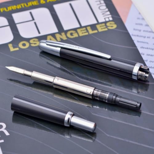 Image of GOLD LEAF Jinhao 20 Press Retractable Fountain Pen - Fine Nib with Converter - Plastic Body & Metal Clip - Multiple Colors - Smooth Writing Pen (No Ink Included) (Piano Black (Silver Clip))