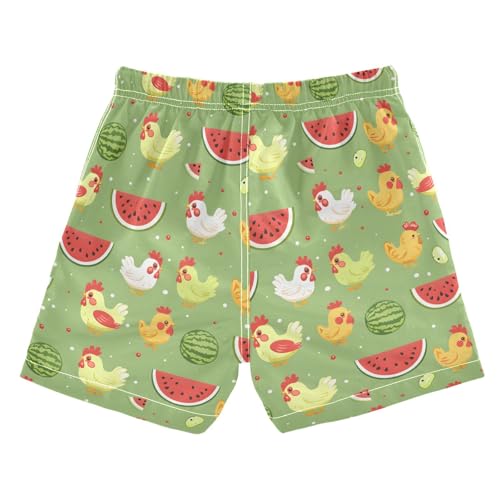 ALAZA Yellow Chicken Watermelon Dot Boys Quick Dry Beach Board Shorts Kids Swim Trunks Bathing Suit Swimsuit2