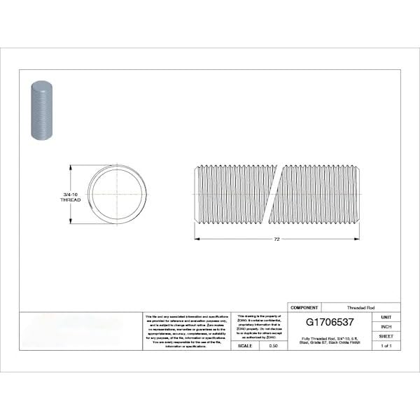 Fully Threaded Rod, 3/4"-10, 6 Ft, Steel, Grade B7, Black Oxide Finish,