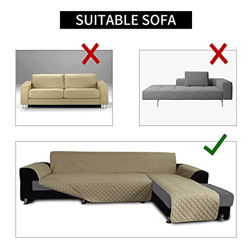 Image of Easy-Going polyester Sofa Slipcover L Shape Sofa Cover Sectional Couch Cover Chaise Lounge Slip Cover Reversible Sofa Cover Furniture Protector Cover for Pets Kids Children Dog Cat(Large,Beige /Beige)