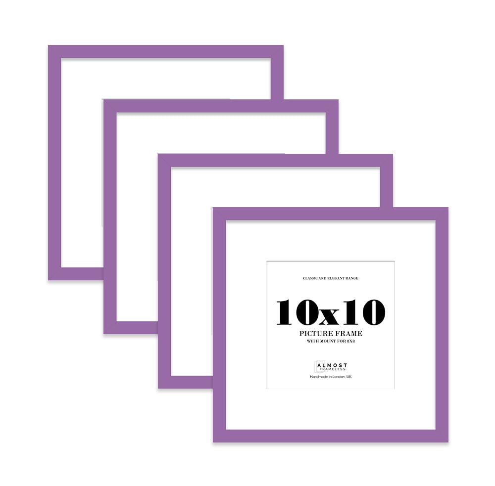 10x10 Purple Picture Frame with Mount for 8x8 Photos, Prints - Modern Square Wall Frame, Set of 4