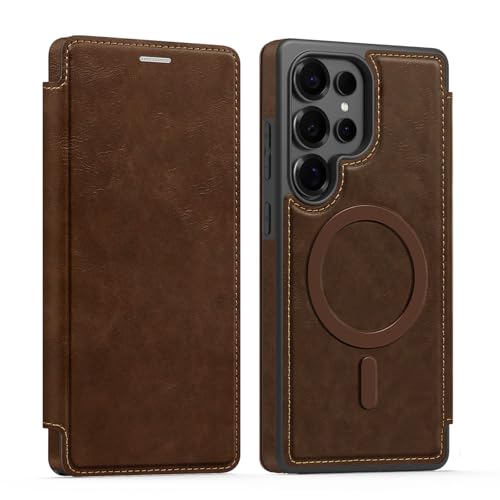 Coque de chargement sans fil magnétique rabat Samsung Galaxy S25 S24 S23 Ultra cuir