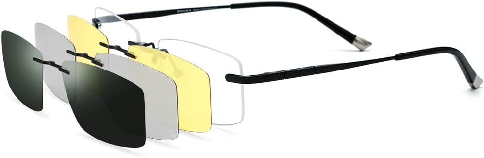 FONEX Pure Titanium Glasses Frame Men Square Magnet Clip On Eyeglasses with Polarized Lens