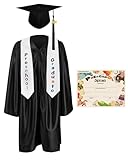 GraduationMall 2025 Kinder Abschluss Talar mit Doktorhut Abschluss Stola Zertifikat Für Vorschule Abschlussfeier Schwarz 27(107-114cm)