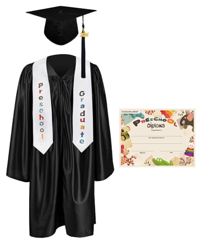GraduationMall Preschool Graduation Cap Gown Stole Package with 2026 Tassel Certificate Black Small 27(36-39)
