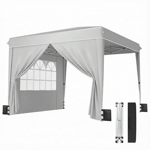 Outsunny 10 x 10 ft Pop Up Canopy Tent with Sidewalls, UPF50+ Outdoor Portable Instant Canopy Shelter with Carry Bag, Sandbags, Adjustable Height for Parties, Events, Camping, Light Gray