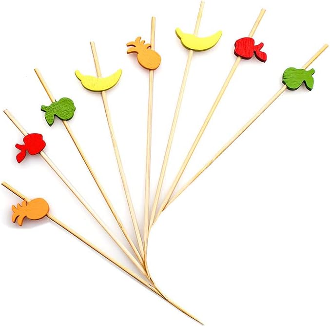 AILEXI Cocktail Sticks 100 Counts Wooden Toothpicks Party Supplies Frill Finger Food Fruits Sandwich Nibbles - Bamboo Knotted