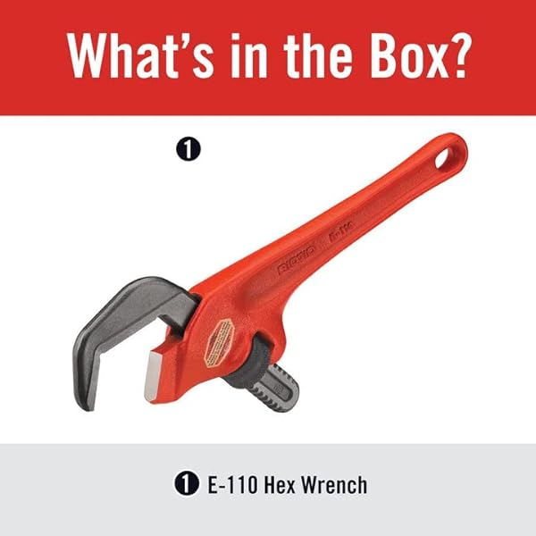 RIDGID 31305 Model E110 9.5″ Offset Hex Jaw Pipe Wrench, Red, Made in