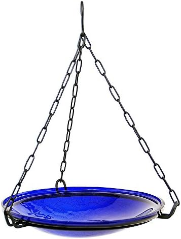 Achla Designs Crackle Glass Hanging Birdbath, 14-in bowl, Cobalt Blue