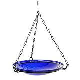 Achla Designs Crackle Glass Hanging Birdbath, 14-in bowl, Cobalt Blue