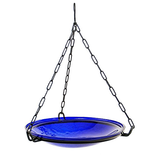 Achla Designs Crackle Glass Hanging Birdbath, 14-In Bowl, Cobalt Blue #TOP15