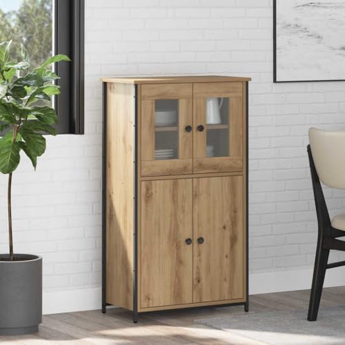 mzdioop Buffet haut en chêne artisanal, 62 x 32 x 106,5 cm, avec 4 portes, buffet pour salon, cuisine, buffet de cuisine et salle à manger, design solide