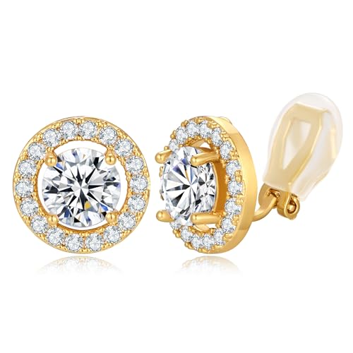 Clip On Earrings for Women Non Pierced Cubic Zirconia Clip On Stud Earrings Round Heart Square Crystal Earring Fashion Rhinestone Jewelry