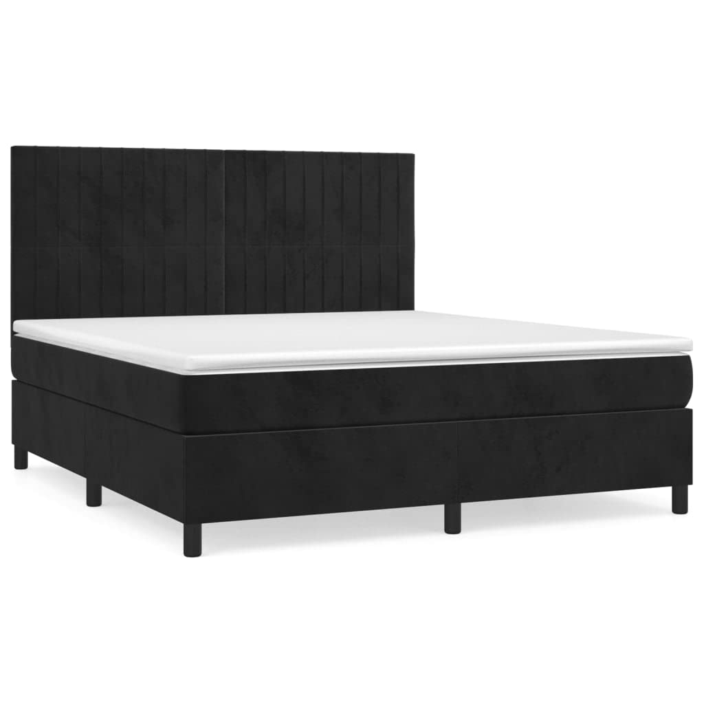 Samt Kopfteil höhenverstellbar Boxspringbett 160x200 cm Schwarz