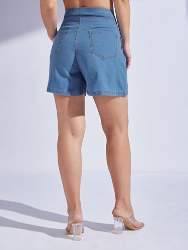 Image of Miss Chase Women's Relaxed Fit Mid Rise Highly Distressed Regular-Length Denim Shorts