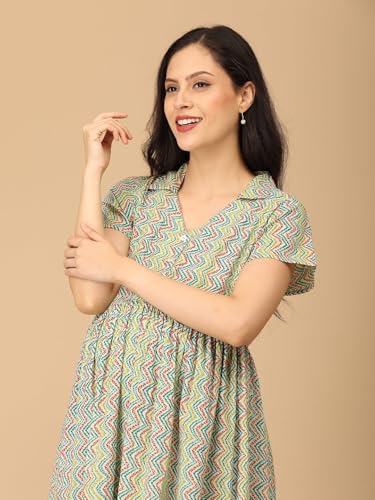 Image of The Mom Store Maternity and Nursing Sleeveless Dress for Women | Casual Dress | Pre and Post Pregnancy Wear | Printed Stylish Dress for New Mom | Trendy Dresses for Women's