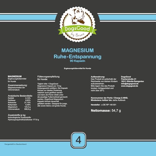 Magnesium für Hunde - kann zur Stressreduzierung und Entspannung beitragen, ohne unerwünschte Zusätze in Premium Qualität, kann einen lockeren Muskeltonus und das Nervensystem unterstützen