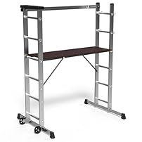 Amazon Produktbild: VOUNOT Alu Leitergerüst 3 in 1, Baugerüst Alugerüst Gerüst, Aluminium Leiter und