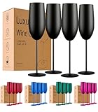 UNISWEET Stainless Steel Champagne Flutes Set of 4-Wedding &Birthday Gifts,8.5 Oz Unbreakable Champagne Glass with Long Stem,Reusable Indoor Outdoor Drinkware (Matte-Black)