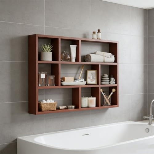Étagère de Bureau Murale en Bois Multifonctionnel avec 9 Compartiments Ouverts