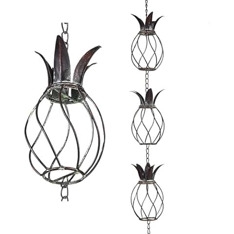 Phaxth Metal Pineapple Heavy Duty Rain Chain for Heavy Rain, Functional and Decorative Replacement Downspout Chain for Outside, Rain Catcher Chain for Gutters, 8.5FT Cover