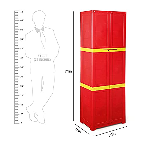Image of Cello Novelty Large Plastic Cupboard with Lock(Ice Brown) & Novelty Large Plastic Cupboard with Lock(Red and Yellow)