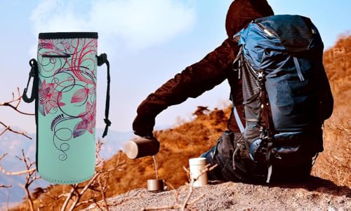 Wanty Neoprene 20 Oz Insulated Water Drink Bottle Cooler Carrier Cover Sleeve Tote Bag Pouch Holder Strap for Climbing Cycling and Running Outdoor Activities (Campanulaceae)