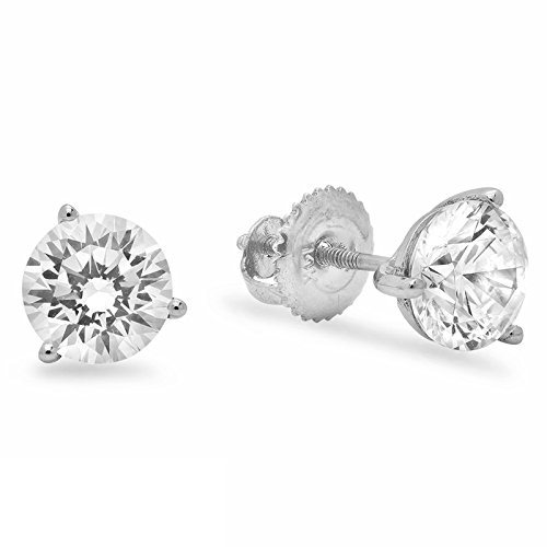 1.94Cttw Round Cut Ideal Vvs1 Conflict Free Gemstone Solitaire Genuine Moissanite Unisex Designer 3 Prong Stud Martini Earrings Solid 14K White Gold Screw Back #TOP24