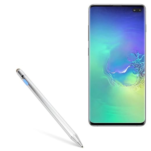 Samsung Galaxy S10 Plus Stylus Pen, BoxWave [AccuPoint Active Stylus] Electronic Stylus with Ultra Fine Tip for Samsung Galaxy S10 Plus - Metallic Silver