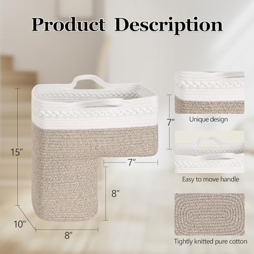 Image of Woven Stair Basket, Stair Baskets for Wooden Stairs, Carpeted Stairs Storage Basket with Handles, Staircase Baskets for Toys, Books, Brown, 15 inch L x 10 inch W x 15 inch H