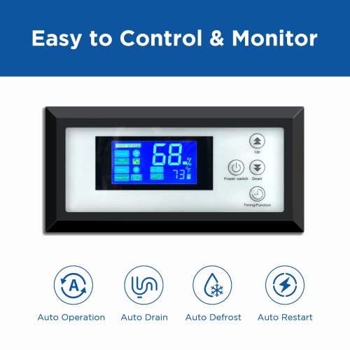 Moiswell 145 Pints Commercial Dehumidifier With Pump, Crawlspace Dehumidifiers With Drain Hose For Compact Tight Basements Large Spaces, 5-Year Warranty #TOP5