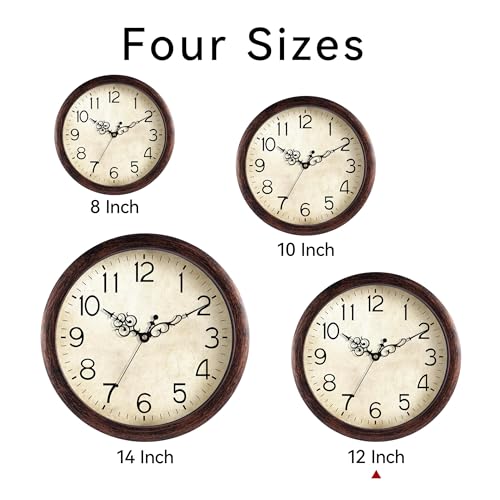 Image of KECYET Wall Clock 12 Inch Vintage Wall Clocks Battery Operated Quartz Silent Non-Ticking Retro Rustic Style Clock Decorative for Living Room, Home Office, Kitchen,Bedroom (Bronze)