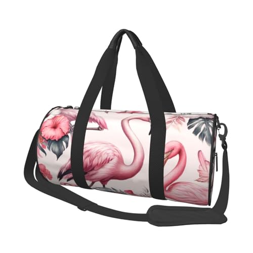 Sports Duffel Bag Flamingos-Hibiscus-Pattern Foldable Travel Tote Bag Weekender Sleepover Carry On Bag