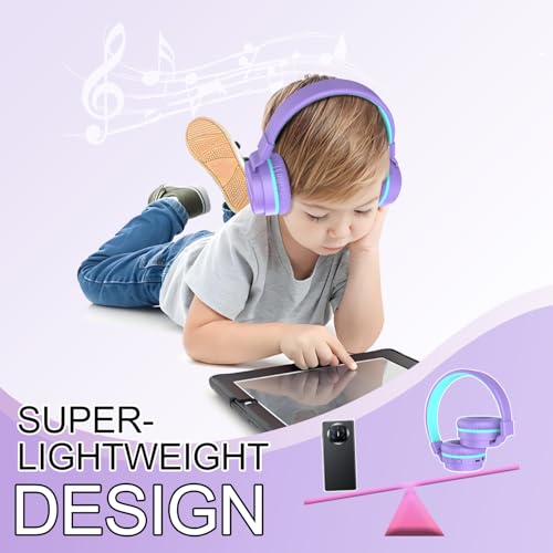 Image of Kids Bluetooth Headphones,Lightweight Kids Headphones Wireless,85 /94dB Safe Volume,40H Playtime,Fast Charging,Bluetooth 5.3,Over Ear,Toddler Headphone Built-in Mic for School /Tablet /Travel (Purple)