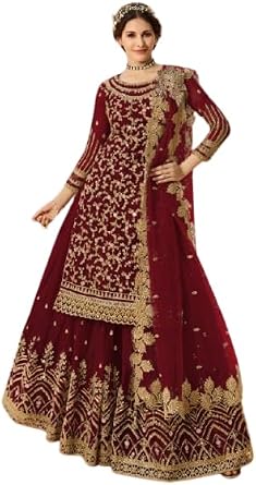 Nimbark Ready to Wear Womens Indian Pakistani Palazzo Style Party Wear Bridal Embroidered Designer Salwar Suit With Dupatta