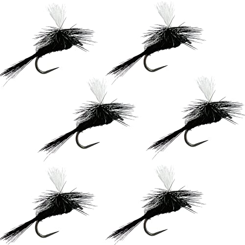 Thor Outdoor Adams Parachute Dry Fly - 6 Pc Set - Black, Hook Size #18 - Simple, Effective Fly Fishing Flies For Trout, Bluegill, Freshwater Panfish #TOP23