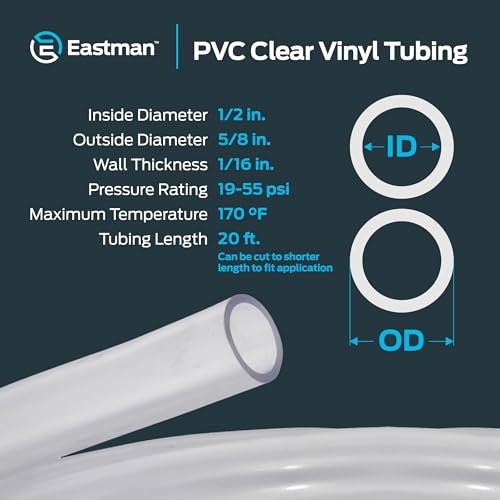 Image of Eastman 1 /2 Inch ID (5 /8 Inch OD) PVC Clear Vinyl Tubing, 20 Foot Length, 98622