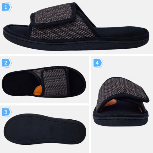Image of Men's Adjustable House Slippers, Mesh Open Toe Breathable Indoor Slip on | Upgrade Memory Foam, Breathable Mesh Upper, Machine Washable, Moisture-Wicking Lining