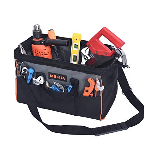 MEIJIA Portable Wide Mouth Open Multi-Compartment Pockets Heavy Duty Tool Bag With PE Board Bottom (16")