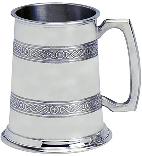 I LUV LTD Pewter Tankard Handmade Double Celtic Band Polished Finish 1pt Engravable