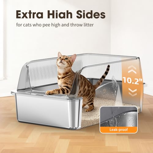 Caja de arena para gato de acero inoxidable con lados altos miniatura 6