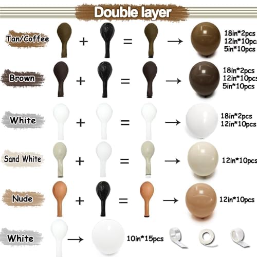 Image of Brown Nude Balloon Arch Kit Double Stuffed Neutral Blush White Sand Balloon Garland Latex Coffee Tan Cream Balloons for Baby Shower Birthday Boho Woodland Wild Bridal Bear Wedding Party Decor