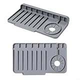 Honseadek Tappetino per lavello in silicone, 27 x 15 cm, per cucina e bagno, paraspruzzi con flusso d'acqua efficiente, organizza spugne e articoli da toeletta, grigio
