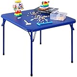 Folding Square Table, Card Table with Vinyl Padded Top, Foldable Activity for Indoor/Outdoor Use, Perfect for Picnic, Playtime and Learning, 23.5' W X 23.5' D X 20.5' H, Blue